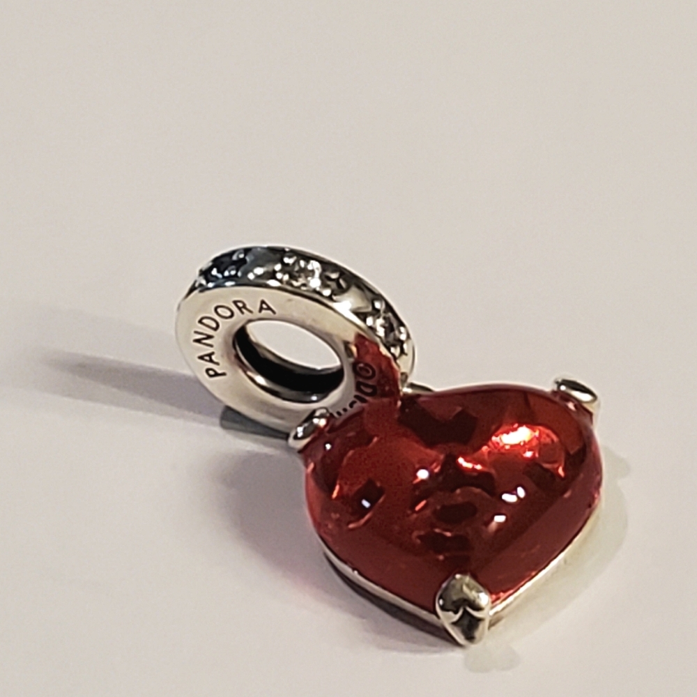 Authentic NEW Pandora Disney Mickey & Minnie Mouse Kiss Red Murano Glass Dangle - Picture 5 of 9